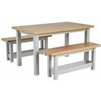 Avon Contemporary Oak Effect Dining Table & Bench Set - 4 Seater, Grey & Oak, Solid MDF