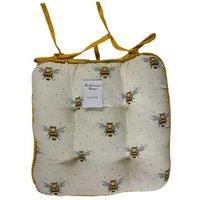 Chunky Bee Cotton Seat Pad - Soft, Decorative Cushion with Pom Pom Border & Secure Ties