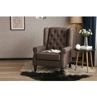 HOMCOM Classic Retro Wingback Armchair - Brown Upholstered, Solid Wood, Vintage-Modern Accent Seating