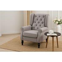 HOMCOM Retro Wingback Armchair - Grey Upholstered, High-Back, Eucalyptus Wood, 160kg Capacity, Classic Lounge Chair