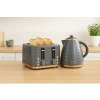 PRICE DROP! Sleek Grey Rapid Boil Kettle & 4-Slice Toaster Set - Modern Pebbled Design, 1.7L Family Capacity, Multi-Browning Kitchen Appliances | Wowc