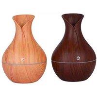 130ml USB Air Mist Humidifier Table Lamp - Modern Wood Grain, Touch Control, LED Mood Light (Plastic, 10x10x15cm)