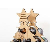 Personalised Wooden Christmas Tree Wine Bottle Rack - Rustic Festive Wall Art & Advent Calendar, Two Sizes