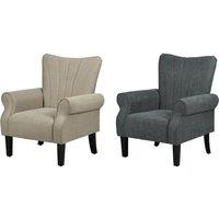 Linen-Look Upholstered High Back Accent Armchair - Thick Padded, Rolled Arms, 2 Colours