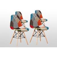 White Round Dining Table Set with 4 Colourful Patchwork Chairs - Modern Space-Saving Dining Furniture