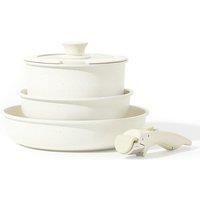 5-Piece Non-Stick Aluminium Alloy Cookware Set - Removable Handle, Induction Compatible, Modern White