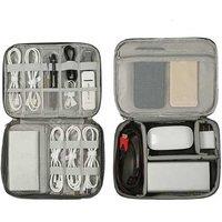 Water-Resistant Polyester Electronic Accessories Storage Bag - Double-Deck, Modular Dividers, Compact Portable Organiser