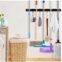 Stainless Steel Over-Door Broom & Mop Storage Rack - 5-Clip, 4-Hook, Space-Saving Organiser - Heavy-Duty Modular Storage Solution