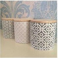 Modern Embossed Porcelain Storage Jars Set with Bamboo Lids - Decorative Kitchen Countertop Organiser (Set of 3, Ceramic, Airtight, Minimalist Style)