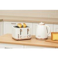 Cream White Rapid Boil 1.7L Kettle & 4 Slice Toaster Set - Pebble Imprint, High Capacity, Multi-Function
