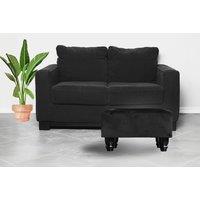 Plush Linen Rectangle Pouffe Footstool - 6 Colours, Solid Wood Legs, Compact Ottoman