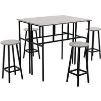 PRICE DROP! Grey Industrial Space-Saving 6-Seater Bar Dining Table Set with Stools - Steel & Wood Effect, Compact Kitchen Furniture