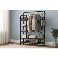 120Kg Capacity 4-In-1 Heavy-Duty Metal Clothes Rail With Side Shelves + Shoe Rack - 2 Colours!