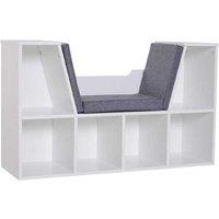 Modular Wooden Storage Bench & Bookcase - 6-Cube High-Capacity, Multi-Functional, White/Grey, Durable Wood