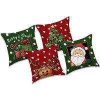 Set of 4 Modern Linen Christmas Cushion Covers - 45x45cm Festive Decorative Throw Pillow Cases for Sofa & Bed
