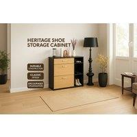 Heritage Black & Oak Tall Wooden Shoe Storage Cabinet - Space-Saving Modern Organiser