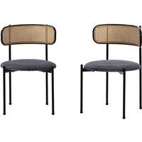 Set of 2 Boho Velvet Dining Chairs with Curved Rattan Backrest