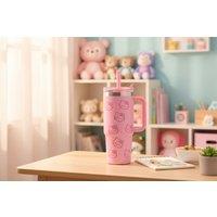 Stainless Steel Cartoon Tumbler Set with Handle & Straw - Double-Wall, 2 Sizes, 4 Designs
