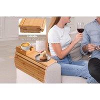 Bamboo Sofa Arm Tray with Cup Holder - Natural Wood, Space-Saving, Flexible Fit for Living Room Sofas