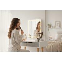Alivio Vanity Dressing Table Set with Rectangle LED Adjustable Light Mirror, Drawers & Cushioned Stool - Grey