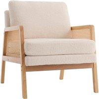 Teddy Fleece-Upholstered Accent Chair with PE Rattan Side Panels
