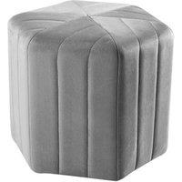 Minimal Hexagonal Velvet Footstool Ottoman in Grey with Chic Stripes