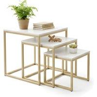 3pc Industrial Nesting Coffee Table Set with Woodgrain Tops & Metal Frame - 3 Colours
