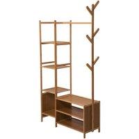 Multifunctional Coat Rack with Hooks, Rod & Shelves