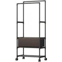 Double Rod Metal Clothes Rack with Bottom Shelf and Mobility Wheels