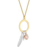 Diamond Style London Mixed Plating Feather Charm Pendant Necklace - Adjustable Gold, Silver & Rose Gold Chain