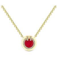 Gold Plated Diamond Style Crystal Pendant Necklace - Adjustable Chain, Red Enamel Accent
