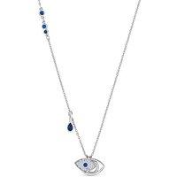 Sterling Silver Multi Charm Evil Eye Pendant Necklace with Blue Crystal Accents - Adjustable Chain by Diamond Style London