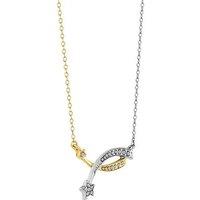 Gold & Rhodium Shooting Star Pendant Necklace with Crystal Accents - Adjustable Chain, Diamond Style London