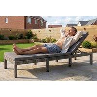 Grey Rattan Adjustable Reclining Sun Lounger With Cushions, 5 Positions