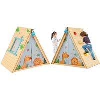 2-in-1 Kids' Wooden Climbing Playhouse with Bell