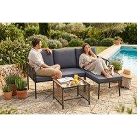 3-Piece Patio Wicker Furniture Set with Tempered Glass Table and Cushions