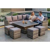 Rosen 11-Seater Rattan Corner Sofa Dining Set with Aluminium Lift-Up Table - Grey or Black
