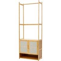Freestanding Wooden Clothes Rack with Shelving and Cabinet Storage