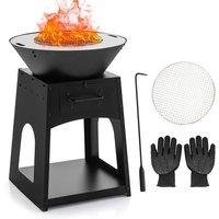 Heavy Duty 2-in-1 Fire Pit Grill with Firewood Rack & Fire Poker