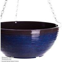Blue Glazed Effect Hanging Basket - Weatherproof Garden Planter