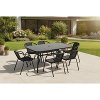 Spacious Outdoor Glass Table with Six All-Weather Rattan Chairs
