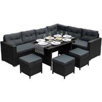 9-Seater Black Rattan Weather-Resistant Garden Lounge Set with Cushions