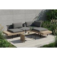 4-Seater L-Shaped Garden Sofa Set with Table & Cushions - Grey