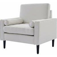 Beige Linen-Upholstered Mid-Century Single Armchair Sofa