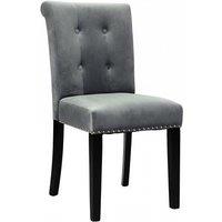 Tufted Velvet Upholstered Studded Knocker Dining Chair - Light Grey