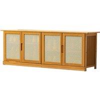 Wooden Entryway Shoe Cabinet Bench with Rattan Doors and Storage