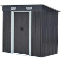4x6ft Metal Garden Storage Shed with Sliding Door and Vents - Charcoal Black