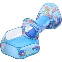 3-in-1 Kids Pop Up Play Tent Set with Tunnel & Ball Pit - Blue