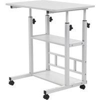Mobile Overbed Table with Storage Shelves & Adjustable Height - White