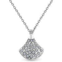Diamond Style Rhodium Plated Crystal Fan Pendant Necklace - Adjustable Silver Chain, Statement Jewellery